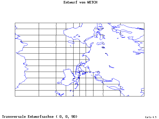 Wetch's Projection - 0°E, 0°N, 90° - standard