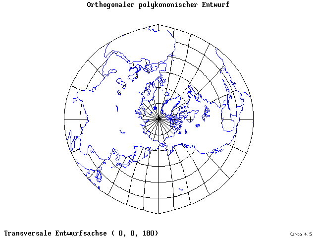 Polyconic Projection (orthogonal grid) - 0°E, 0°N, 180° - standard