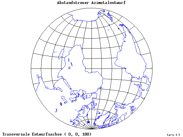 Azimuthal Equidistant Projection - 0°E, 0°N, 180° - standard