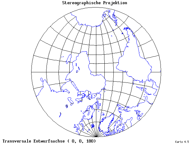 Stereographic Projection - 0°E, 0°N, 180° - standard