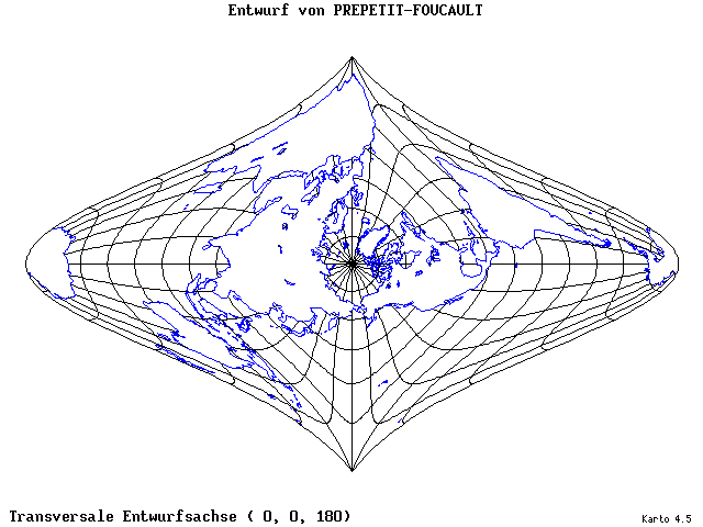 Prepetit-Foucault Projection - 0°E, 0°N, 180° - standard