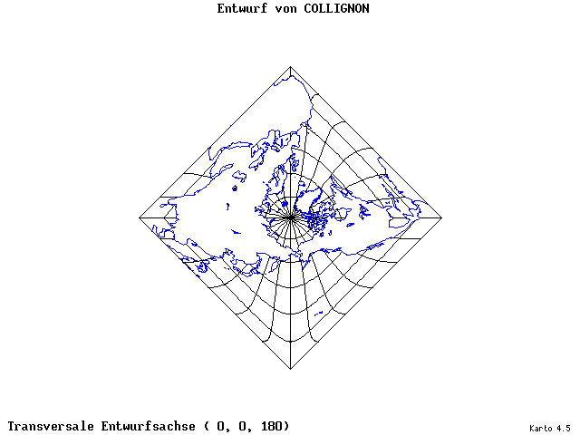 Collignon's Projection - 0°E, 0°N, 180° - standard