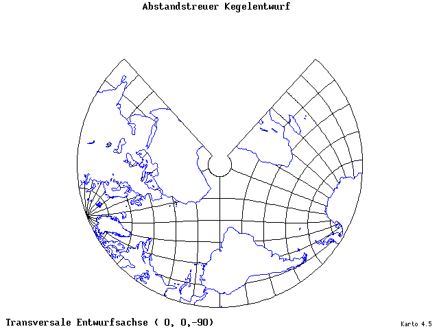 Conical Equidistant Projection - 0°E, 0°N, 270° - standard