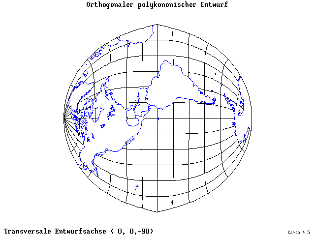 Polyconic Projection (orthogonal grid) - 0°E, 0°N, 270° - standard