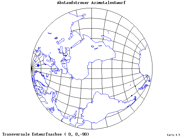 Azimuthal Equidistant Projection - 0°E, 0°N, 270° - standard