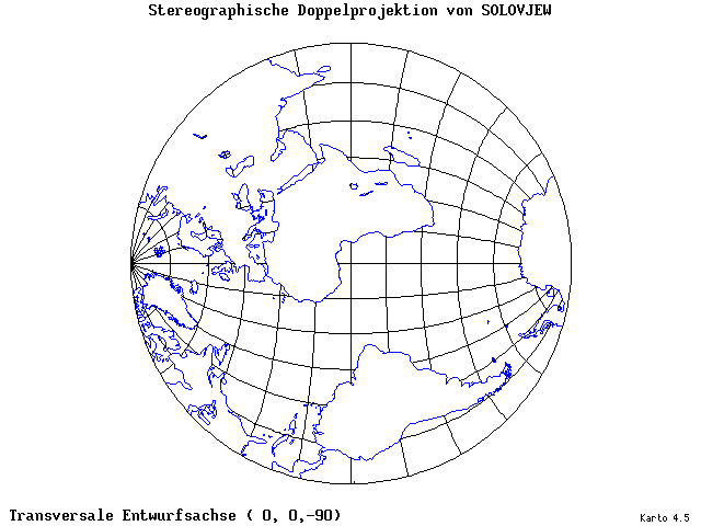 Solovjev's Double-Stereographic Projection - 0°E, 0°N, 270° - standard