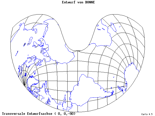 Bonne's Projection - 0°E, 0°N, 270° - standard