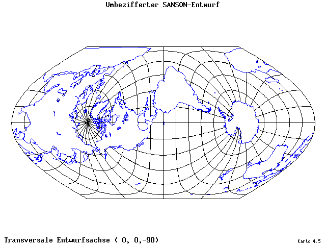 Sanson's Projection (modified) - 0°E, 0°N, 270° - standard