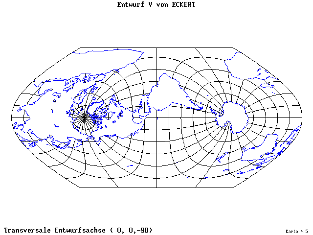 Pseudocylindrical Projection (Eckhart V) - 0°E, 0°N, 270° - standard