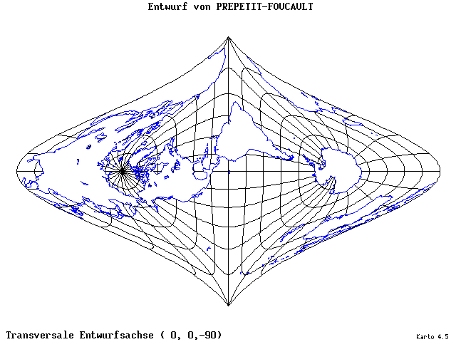 Prepetit-Foucault Projection - 0°E, 0°N, 270° - standard