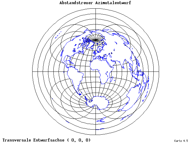 Azimuthal Equidistant Projection - 0°E, 0°N, 0° - wide