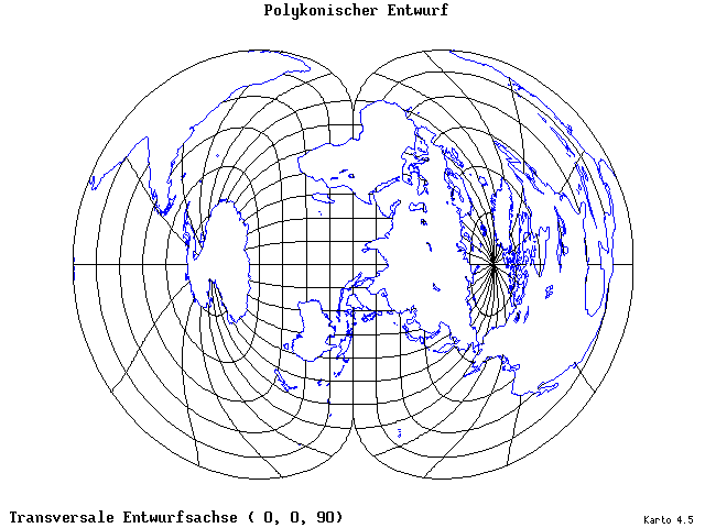 Polyconic Projection - 0°E, 0°N, 90° - wide