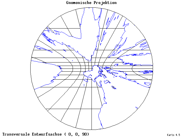 Gnomonic Projection - 0°E, 0°N, 90° - wide