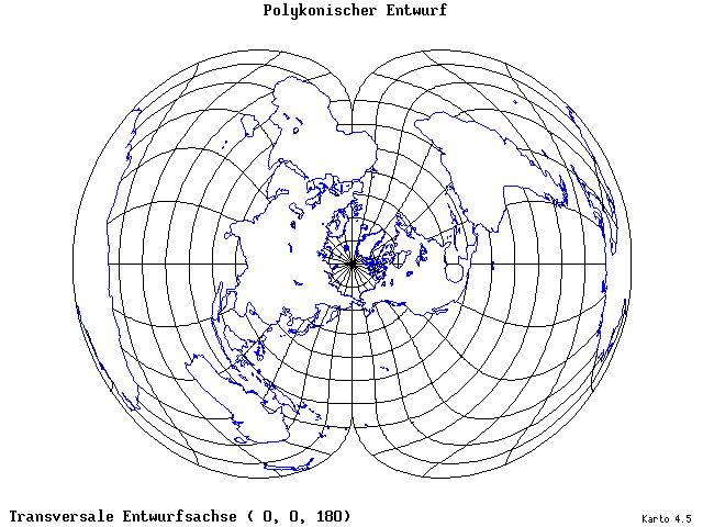 Polyconic Projection - 0°E, 0°N, 180° - wide