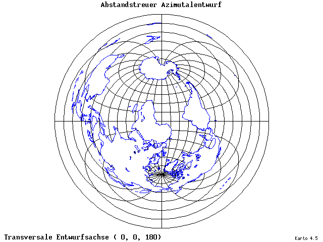 Azimuthal Equidistant Projection - 0°E, 0°N, 180° - wide
