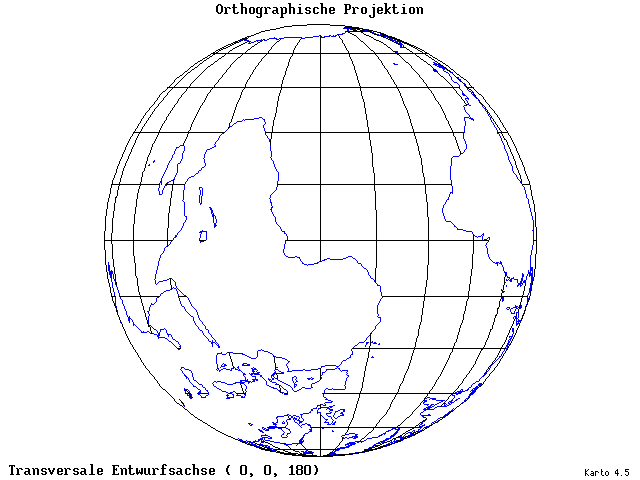 Orthographic Projection - 0°E, 0°N, 180° - wide