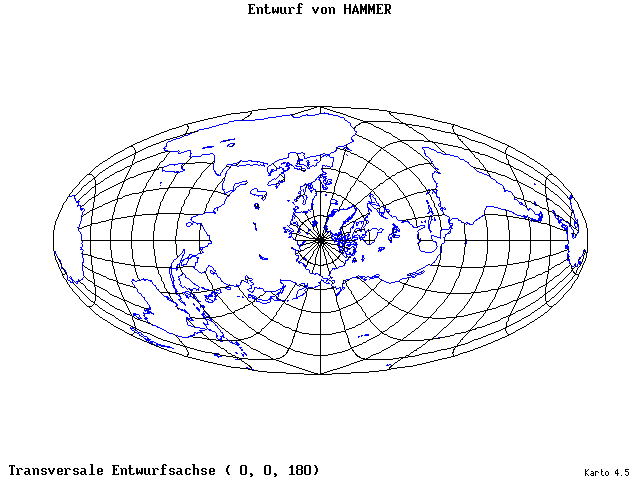 Hammer's Projection - 0°E, 0°N, 180° - wide