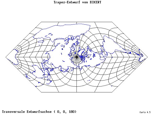 Eckhart's Trapezoid Projection - 0°E, 0°N, 180° - wide