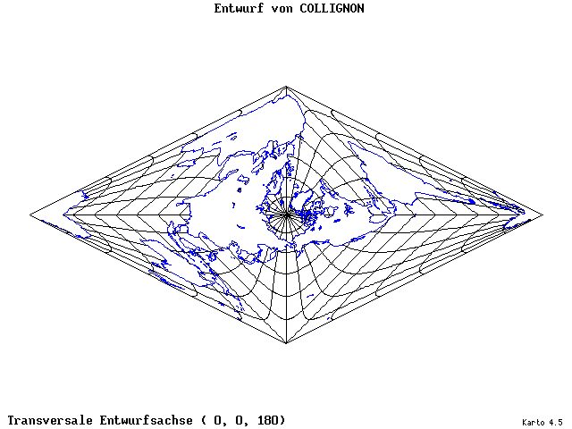 Collignon's Projection - 0°E, 0°N, 180° - wide