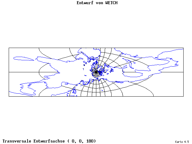 Wetch's Projection - 0°E, 0°N, 180° - wide