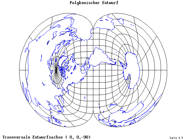 Polyconic Projection - 0°E, 0°N, 270° - wide