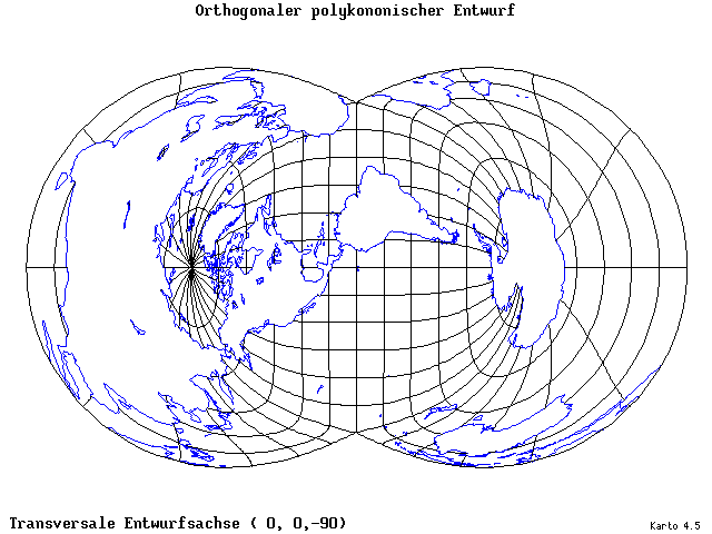 Polyconic Projection (orthogonal grid) - 0°E, 0°N, 270° - wide