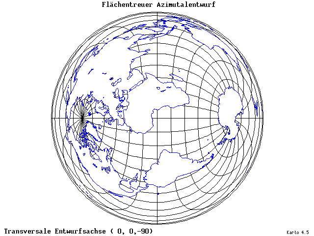 Azimuthal Equal-Area Projection - 0°E, 0°N, 270° - wide