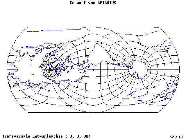 Apianius' Projection - 0°E, 0°N, 270° - wide