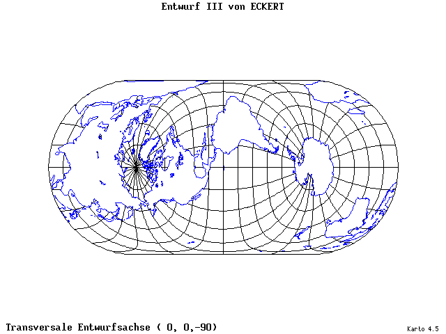 Pseudocylindrical Projection (Eckhart III) - 0°E, 0°N, 270° - wide