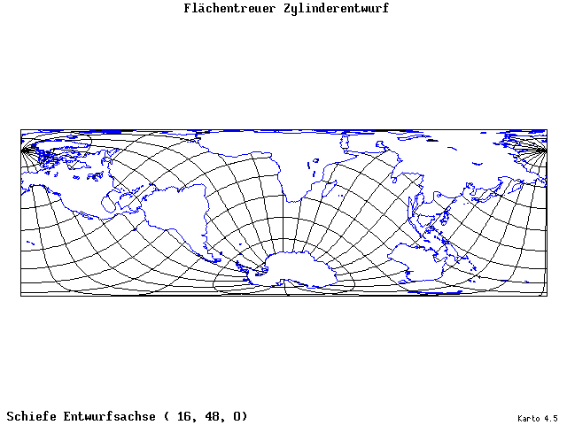 Cylindrical Equal-Area Projection - 16°E, 48°N, 0° - standard