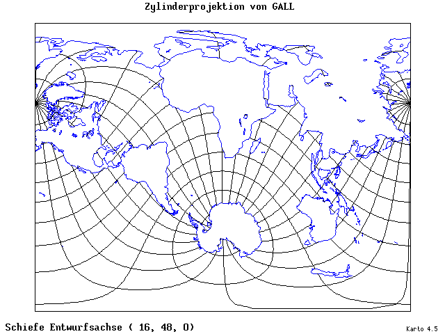 Gall's Cylindrical Projection - 16°E, 48°N, 0° - standard