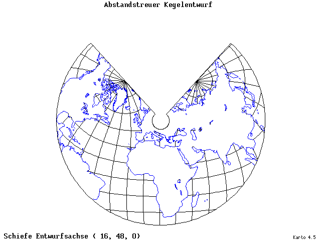 Conical Equidistant Projection - 16°E, 48°N, 0° - standard