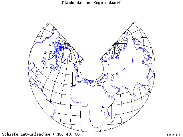 Conical Equal-Area Projection - 16°E, 48°N, 0° - standard