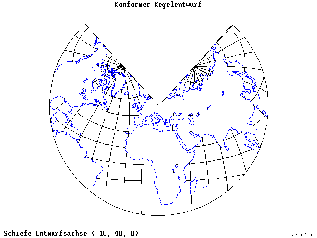 Conical Conformal Projection - 16°E, 48°N, 0° - standard