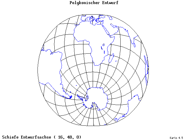 Polyconic Projection - 16°E, 48°N, 0° - standard
