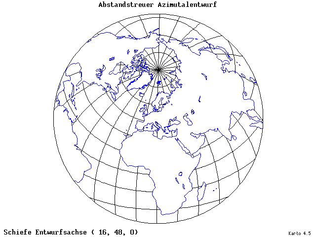 Azimuthal Equidistant Projection - 16°E, 48°N, 0° - standard