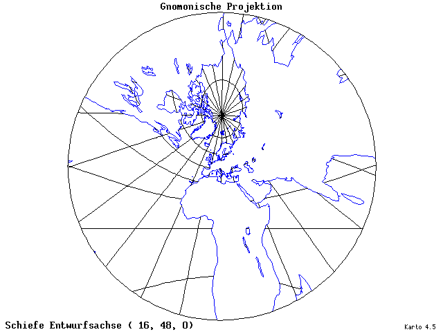 Gnomonic Projection - 16°E, 48°N, 0° - standard