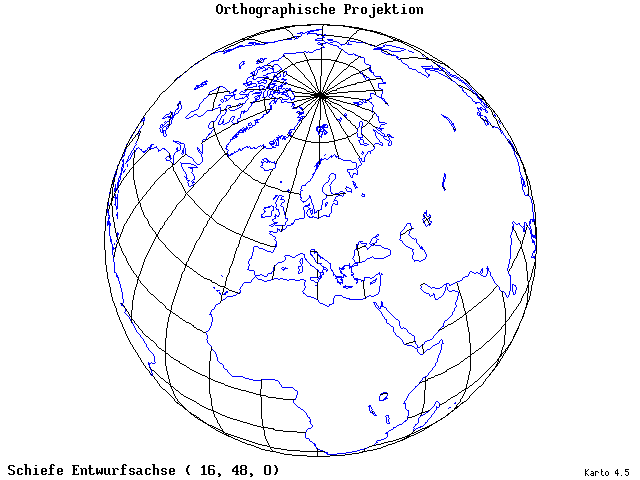 Orthographic Projection - 16°E, 48°N, 0° - standard