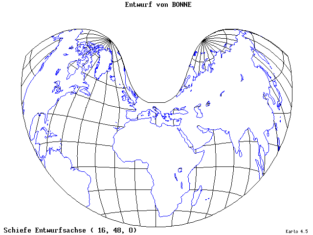 Bonne's Projection - 16°E, 48°N, 0° - standard