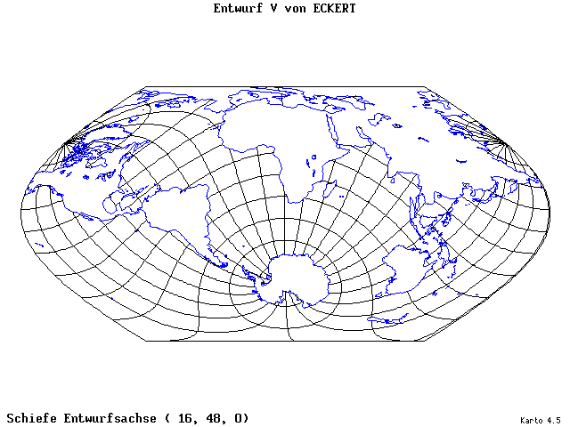 Pseudocylindrical Projection (Eckhart V) - 16°E, 48°N, 0° - standard