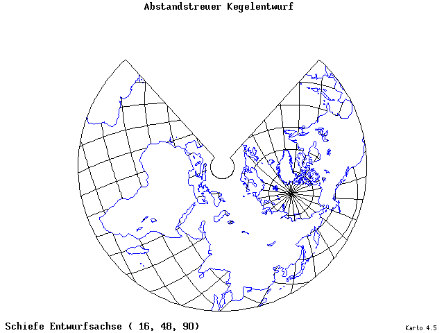 Conical Equidistant Projection - 16°E, 48°N, 90° - standard