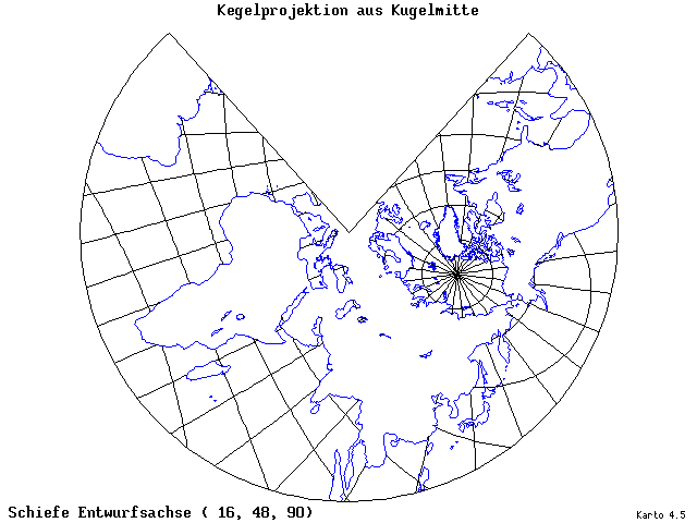 Conical Gnomonic Projection - 16°E, 48°N, 90° - standard