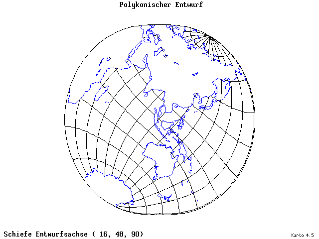 Polyconic Projection - 16°E, 48°N, 90° - standard