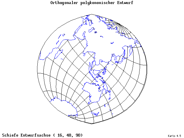 Polyconic Projection (orthogonal grid) - 16°E, 48°N, 90° - standard