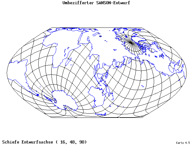 Sanson's Projection (modified) - 16°E, 48°N, 90° - standard