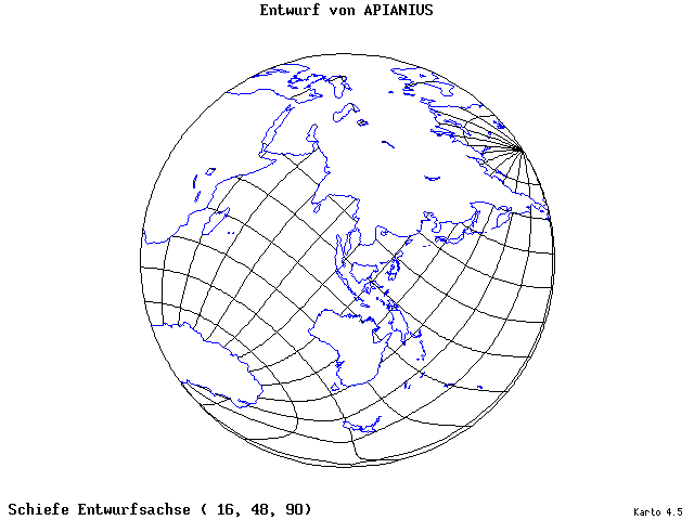 Apianius' Projection - 16°E, 48°N, 90° - standard