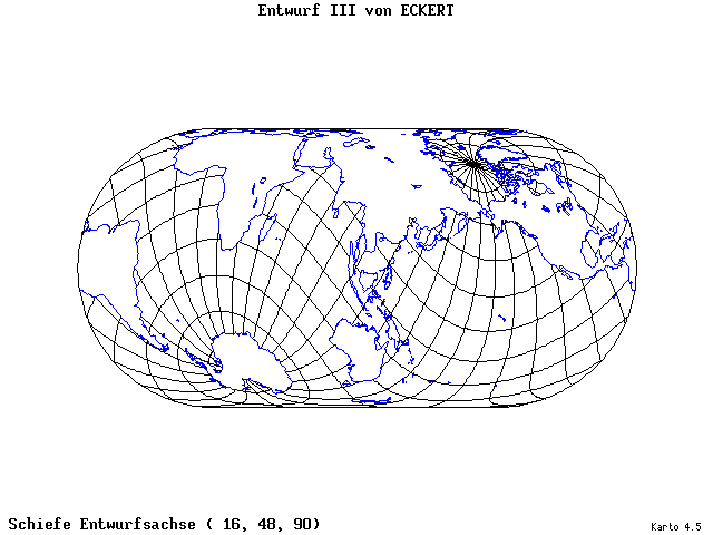 Pseudocylindrical Projection (Eckhart III) - 16°E, 48°N, 90° - standard