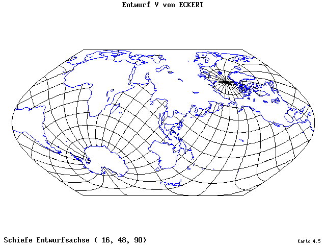 Pseudocylindrical Projection (Eckhart V) - 16°E, 48°N, 90° - standard