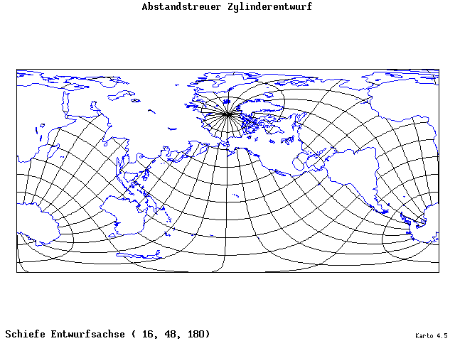 Cylindrical Equidistant Projection - 16°E, 48°N, 180° - standard