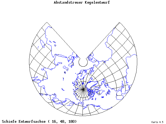 Conical Equidistant Projection - 16°E, 48°N, 180° - standard